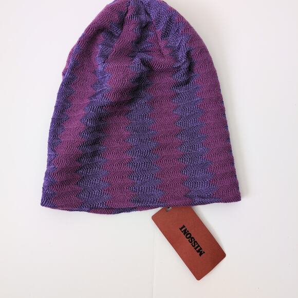 NWT Missoni Beanie Made in Italy Purple Zig Zag Knit Cozy Viscose Wool Blend New - Picture 4 of 7